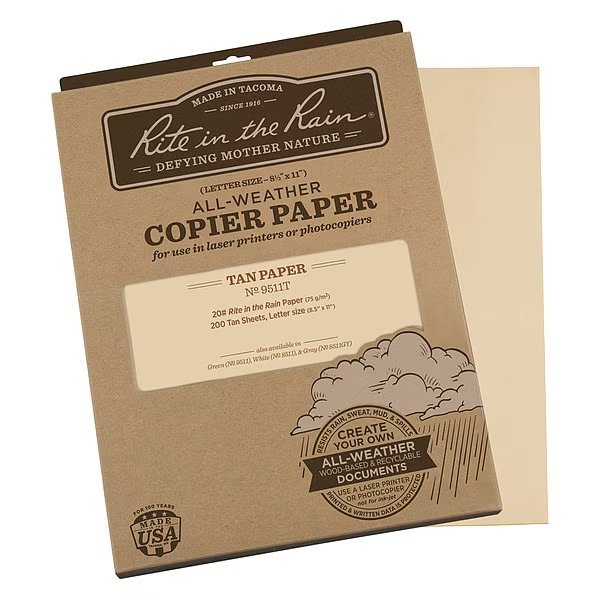 Copier Paper, 8.5x11in, Tan, PK200, Rite In The Rain, Mfr#: 9511T