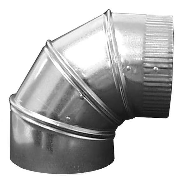 Round 90 Degree Elbow, 4 in Duct Dia, Galvanized Steel, 26 GA, 6 3/4 in W, 7" L, 6 3/4 in H, Greenseam, Mfr#: GRAE490GA26