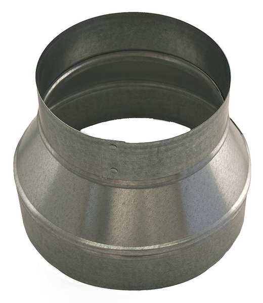 Round Reducer, 5 in x 4 in Duct Dia, Galvanized Steel, 24 GA, 5 in W, 6" L, 6 1/4 in H, Greenseam, Mfr#: GRR5P4PGA24
