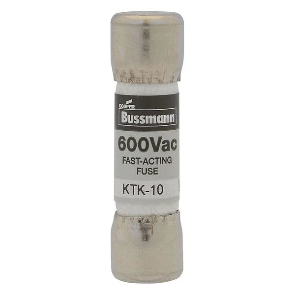 Midget Fuse, KTK Series, Fast-Acting, 12A, 600V AC, Non-Indicating, 100kA at 600V AC, Eaton Bussmann, Mfr#: KTK-12