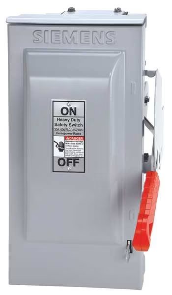 Fusible Safety Switch, Heavy Duty, 600V AC, 3PST, 30 A, NEMA 3R, Siemens, Mfr#: HF361R
