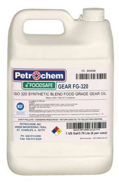 1 gal Gear Oil Can 320 ISO Viscosity, 90 SAE, Clear, Petrochem, Mfr#: FOODSAFE GEAR FG-320-001