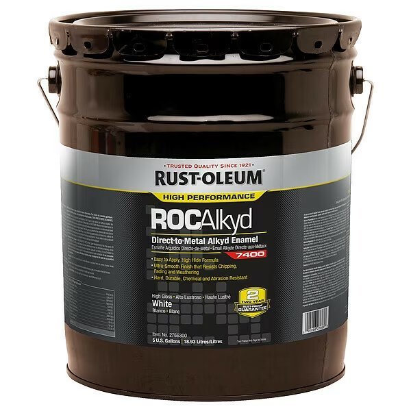 Interior/Exterior Paint, High Gloss, Oil Base, White, 5 gal