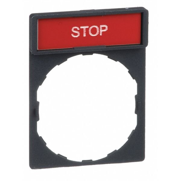 Legend Plate, Stop, White/Black and Red, Schneider Electric, Mfr#: ZBY2304