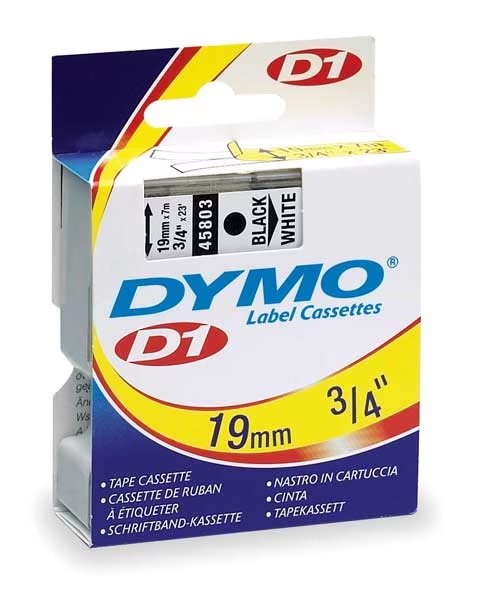 Adhesive Label Tape Cartridge 3/4" x 23 ft., Black/White, Dymo, Mfr#: 45803