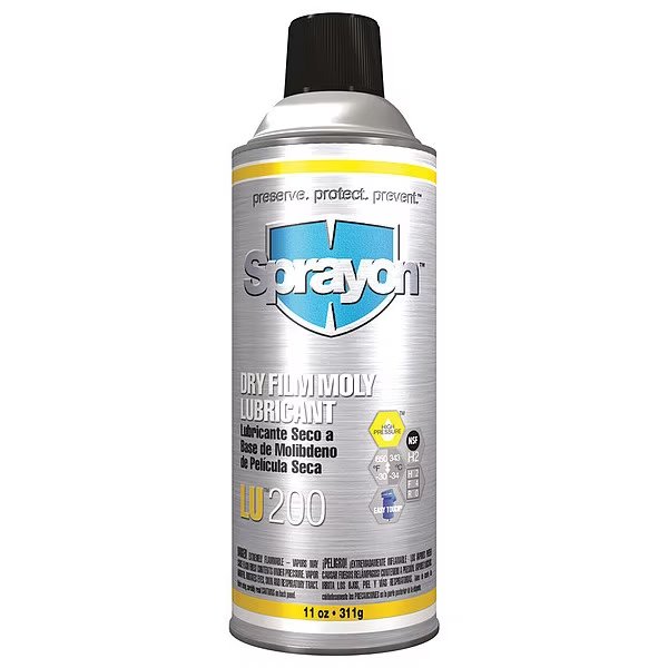 General Purpose Dry Lubricant, Dry Film Moly, H2 No Food Contact, 16 oz Aerosol Can, Black, Sprayon, Mfr#: SC0200000