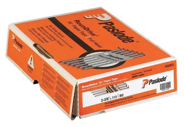 Collated Framing Nail, 2-3/8 in L, Not Applicable, Brite, Offset Round Head, 30 Degrees, 2000 PK, Paslode, Mfr#: 650603