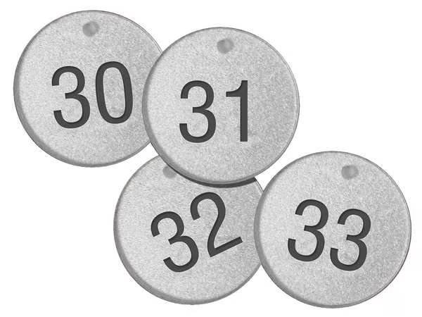 ID Tag, Numbered 51-75, 1-1/2 in, Circle, Metal-Lite, 25/PK, Accuform, Mfr#: TDL152