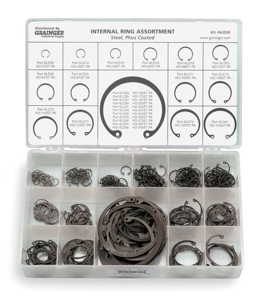 Internal Retaining Ring Assortment, Carbon Steel, Phosphate Finish, 12 Sizes, EnjoyTool Select, Mfr#: RCDHO824STPA