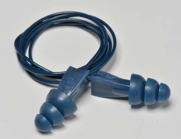 Tri-Grip Reusable Rubber Vinyl Ear Plugs, Flanged Shape, 27 dB, Blue, 1 PR, Tasco, Mfr#: 100-09011