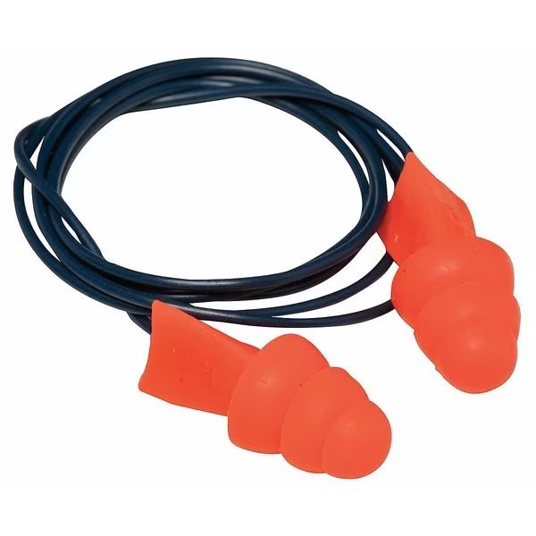 Tri-Grip Reusable Corded Ear Plugs, Metal Detectable, Flanged Shape, NRR 27 dB, M, Orange, 1 Pair, Tasco, Mfr#: 100-09012