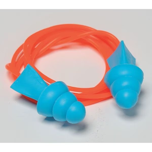 Tri-Grip Reusable Rubber Vinyl Ear Plugs, Flanged Shape, 27 dB, Blue, 1 PR, Tasco, Mfr#: 100-09020