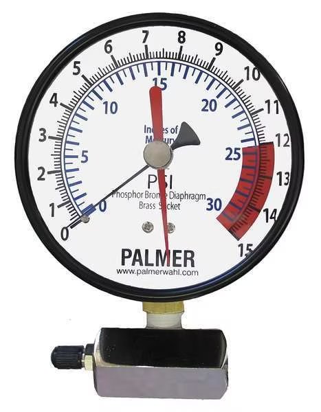 Pressure Gauge, 0 to 15 psi, 3/4 in MNPT, Steel, Painted Black, Wahl, Mfr#: 40KBDLA15#Hg