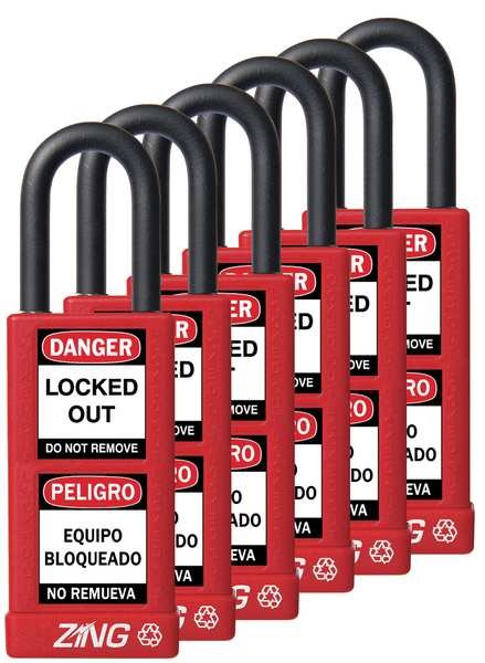 Lockout Padlock, KA, Red, 3"H, PK6, Zing, Mfr#: 7087