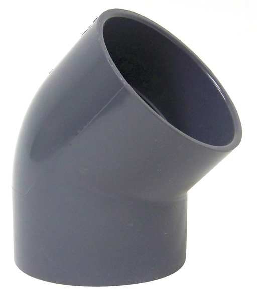 45 Degree Elbow, 4 in Duct Dia, Type I PVC, 7-1/8" L, Plastic Supply, Mfr#: PVCED04
