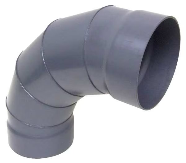 90 Degree Elbow, 8 in Duct Dia, Type I PVC, 16" L, Plastic Supply, Mfr#: PVCEC08
