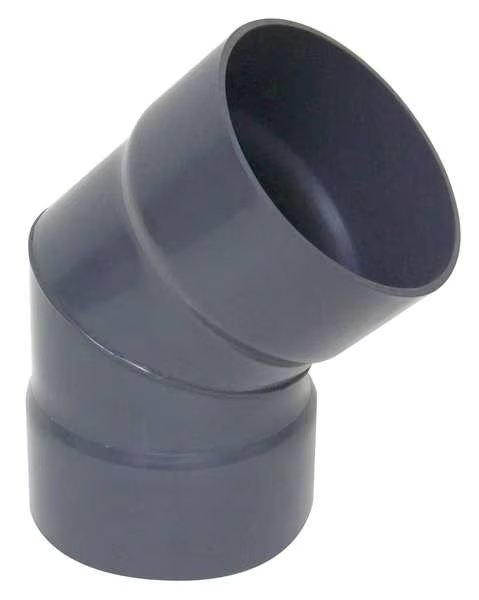 45 Degree Elbow, 8 in Duct Dia, Type I PVC, 14-3/4" L, Plastic Supply, Mfr#: PVCED08