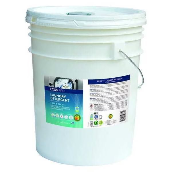Laundry Detergent, High Efficiency HE, Liquid, Bucket, 5 Gal, 320 Loads, Unscented, Clear, Dye-Free, Ecos Pro, Mfr#: PL9764/05