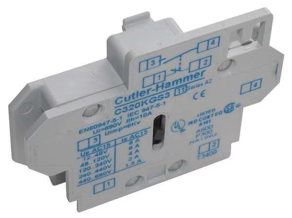 Cutler-Hammer Auxiliary Contacts, 1NO, Side Mnt, Size00-2, Eaton, Mfr#: C320KGS1