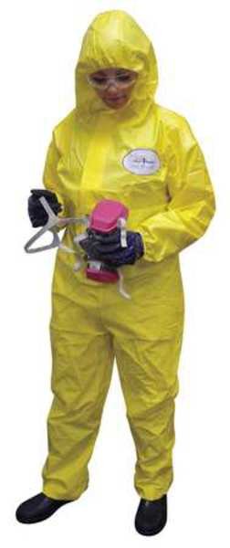 Hooded Chemical Resistant Coveralls, 12 PK, Yellow, Non-Woven Laminate, Zipper, International Enviroguard, Mfr#: 7015YS-L