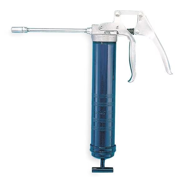 Grease Gun, Pistol Grip Handle, Rigid Pipe, 56 Strokes per oz, Bulk/Cartridge, Blue, Lincoln, Mfr#: 1132