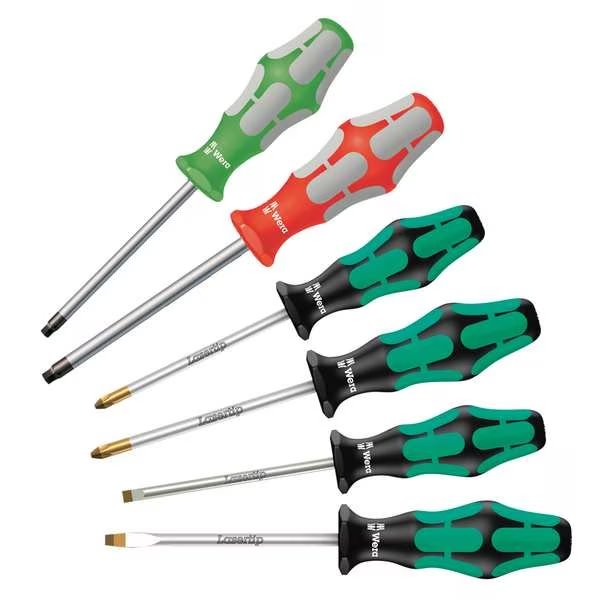 Screwdriver Set, Slotted/Phillips, 6 pcs, Square, Wera, Mfr#: 05347778001