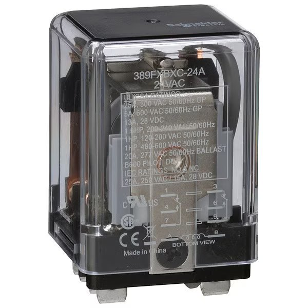 Enclosed Power Relay, Surface (Side Flange) Mounted, DPDT, 24V AC, 8 Pins, 2 Poles, Schneider Electric, Mfr#: 389FXBXC1-24A