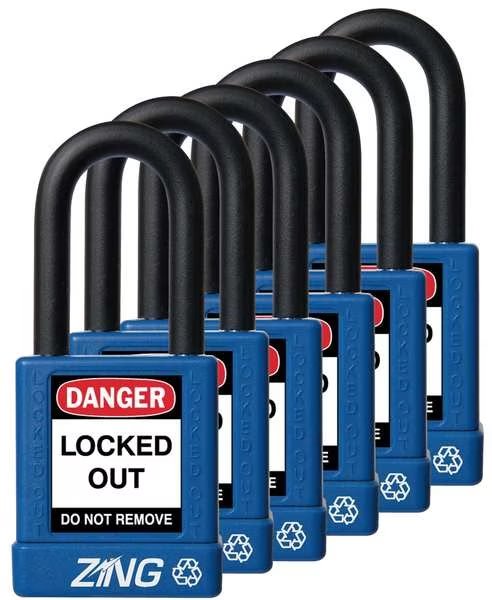 Lockout Padlock, KA, Blue, 1-3/4"H, PK6, Zing, Mfr#: 7065