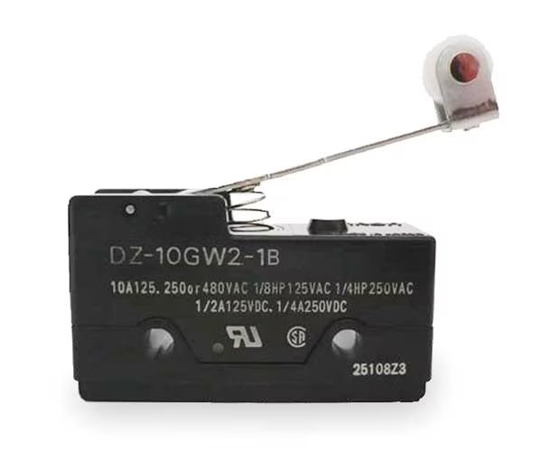 Industrial Snap Action Switch, Hinge Roller, Lever Actuator, DPDT, 10A @ 240V AC Contact Rating, Omron, Mfr#: DZ-10GW2-1B