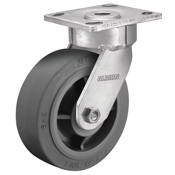 4" X 2" Non-Marking Rubber Soft Flat Swivel Caster, No Brake, Loads Up To 350 lb, Albion, Mfr#: 18XS04229S