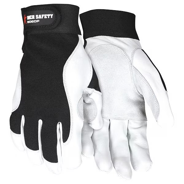 Mechanics Gloves, L ( 9 ), Black/White, Mcr Safety, Mfr#: 906DPL