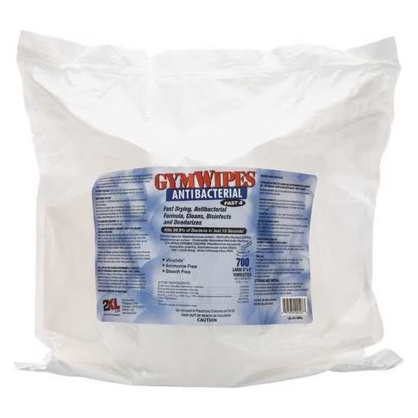 Antibacterial Gym Wipes, Bag, Unscented, White, 4 PK, 2Xl, Mfr#: 2XL101
