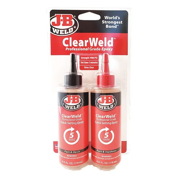 Instant Adhesive, ClearWeld Series, Clear, 0.7 oz, Bottle, 1:01 Mix Ratio, 1 hr Functional Cure, J-B Weld, Mfr#: 50240