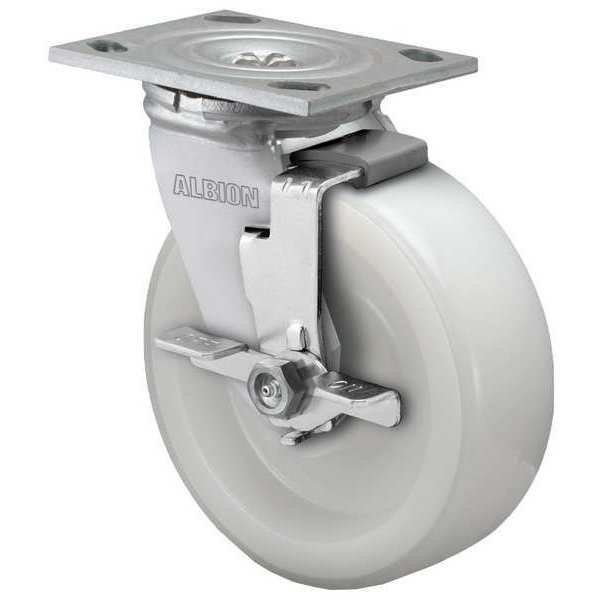 6" X 2" Non-Marking Nylon Swivel Caster, Face Brake, Loads Up To 900 lb, Albion, Mfr#: 16NW06201SFBA