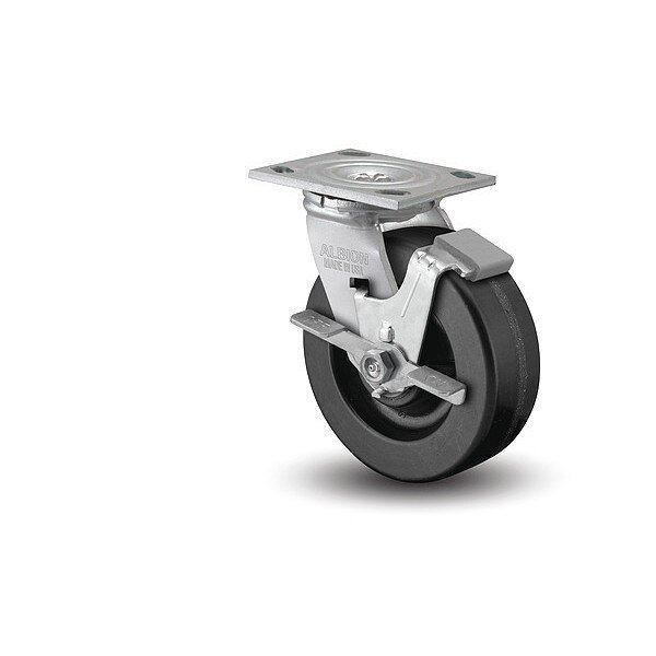 4" X 2" Non-Marking Phenolic Swivel Caster, Face Brake, Loads Up To 800 lb, Albion, Mfr#: 16TM04201SFBA