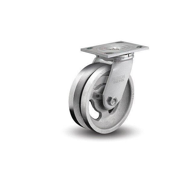 6" X 2" Cast Iron V Grove Swivel Caster, No Brake, Loads Up To 1000 lb, Albion, Mfr#: 16VG06201S
