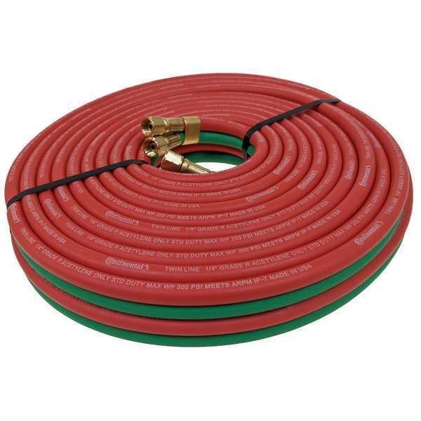 Twin Line Welding Hose, 1/4", 100 ft., Continental, Mfr#: TWR-04-100BB