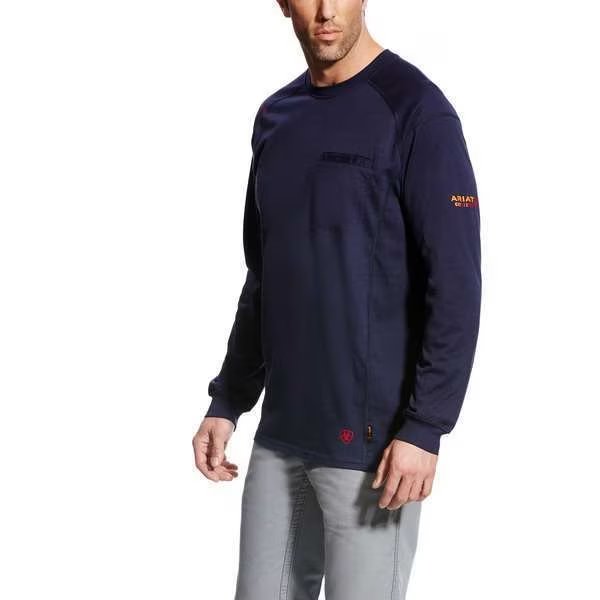 FR Crew Longsleeve Tee, Navy, 2XL, Ariat, Mfr#: 10022327