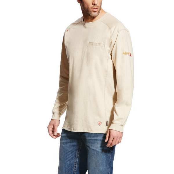 FR Crew Longsleeve Tee, Tan, 4XL, Ariat, Mfr#: 10022328