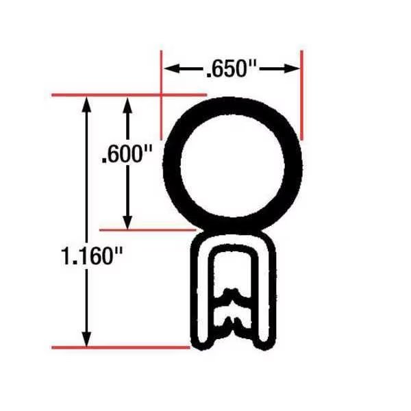 Edge Grip Seal, EPDM, 10 ft Length, 0.65 in Overall Width, Style: Top Bulb, Fairchild, Mfr#: 1359-10