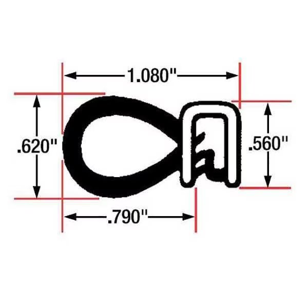 Edge Grip Seal, EPDM, 10 ft Length, 1.08 in Overall Width, Style: Side Bulb, Fairchild, Mfr#: 1364-10