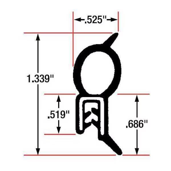 Edge Grip Seal, EPDM, 82 ft Length, 0.525 in Overall Width, Style: Top Bulb, Fairchild, Mfr#: 1609-82