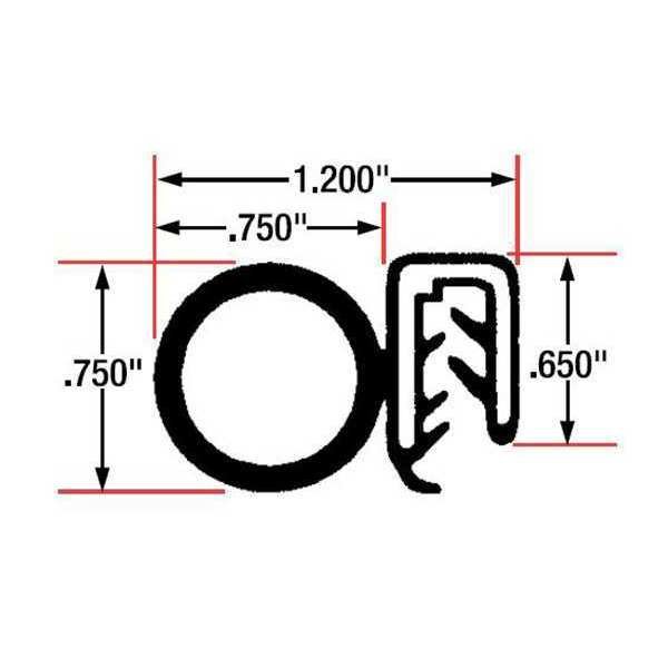 Edge Grip Seal, EPDM, 10 ft Length, 1.2 in Overall Width, Style: Side Bulb, Fairchild, Mfr#: 1616-10