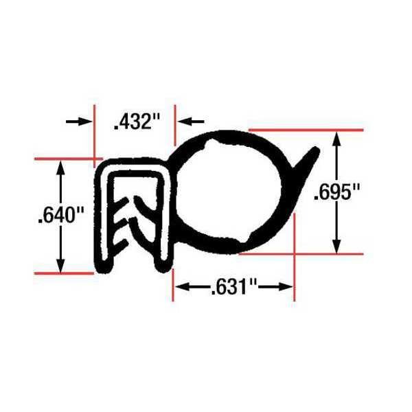 Edge Grip Seal, EPDM, 10 ft Length, 1.063 in Overall Width, Style: Side Bulb, Fairchild, Mfr#: 1809-10
