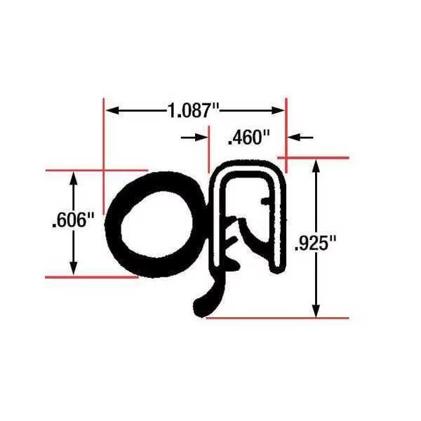 Edge Grip Seal, EPDM, 10 ft Length, 1.087 in Overall Width, Style: Side Bulb, Fairchild, Mfr#: 1819-10