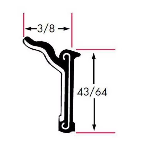 Edge Grip Seal, Rubber, 8 ft Length, 0.375 in Overall Width, Style: Beltline Weatherstrip, Fairchild, Mfr#: 1181-4X2