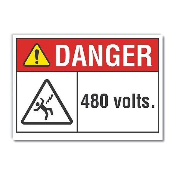 Decaldanger 480 Volts, 5"x3.5", Lyle, Mfr#: LCU4-0155-ND_5X3.5