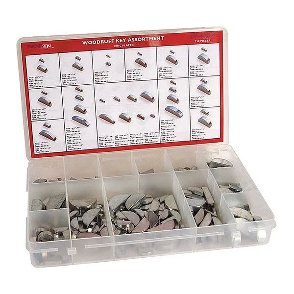 Woodruff Key Assortment, Steel, Plain, 354 Pieces, G.L. Huyett, Mfr#: DISP-WKC350