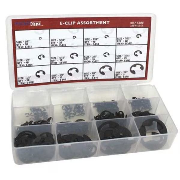 External Retaining Ring Assortment, Carbon Steel, Phosphate Finish, 12 Sizes, Rotor Clip, Mfr#: DISP-E300