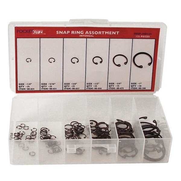 Internal Retaining Ring Assortment, 125 Pieces, 6 Sizes, G.L. Huyett, Mfr#: DISP-HO125